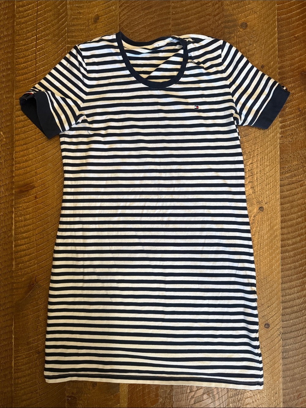 Tommy Hilfiger Navy and White Striped T-Shirt Dress